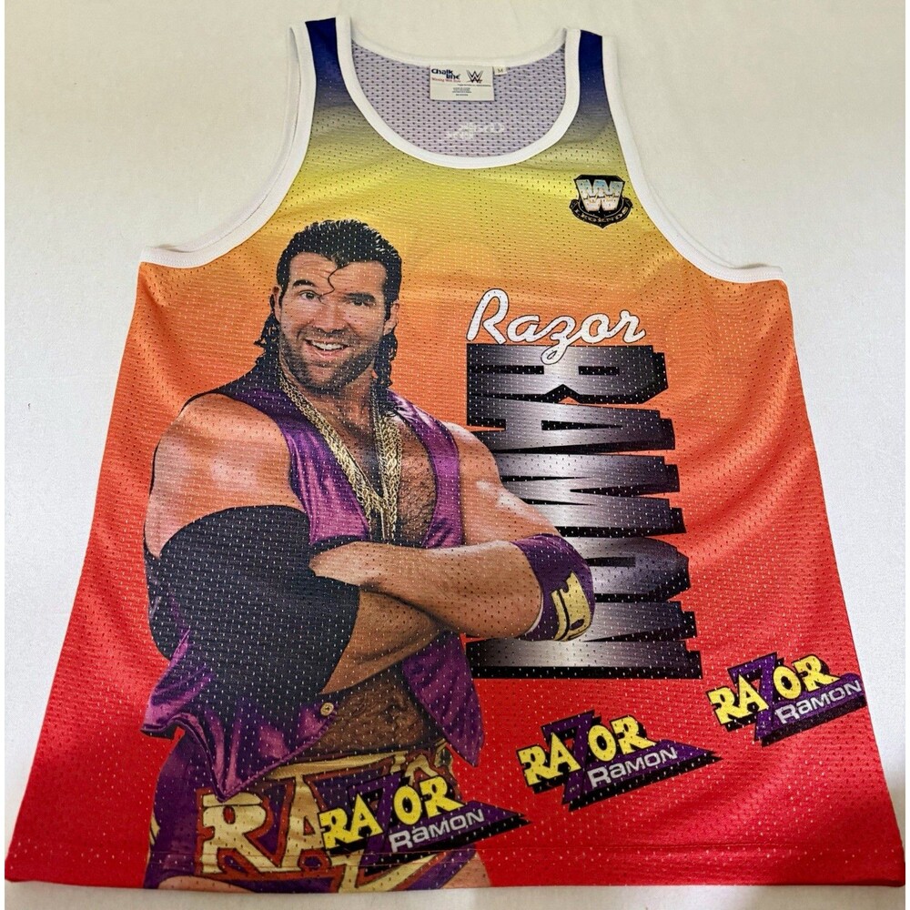 Chalk Line WWF Razor Ramon Mesh Shirt, Size M, Orange Purple Yellow White